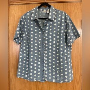 Vintage Blue Star Pattern Cotton Shirt
